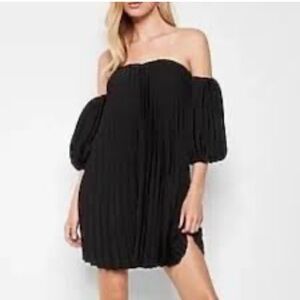 Express Black Off-Shoulder Pleated Mini Dress